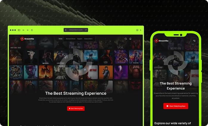 Streaming Platform responsive design for desktop and mobile